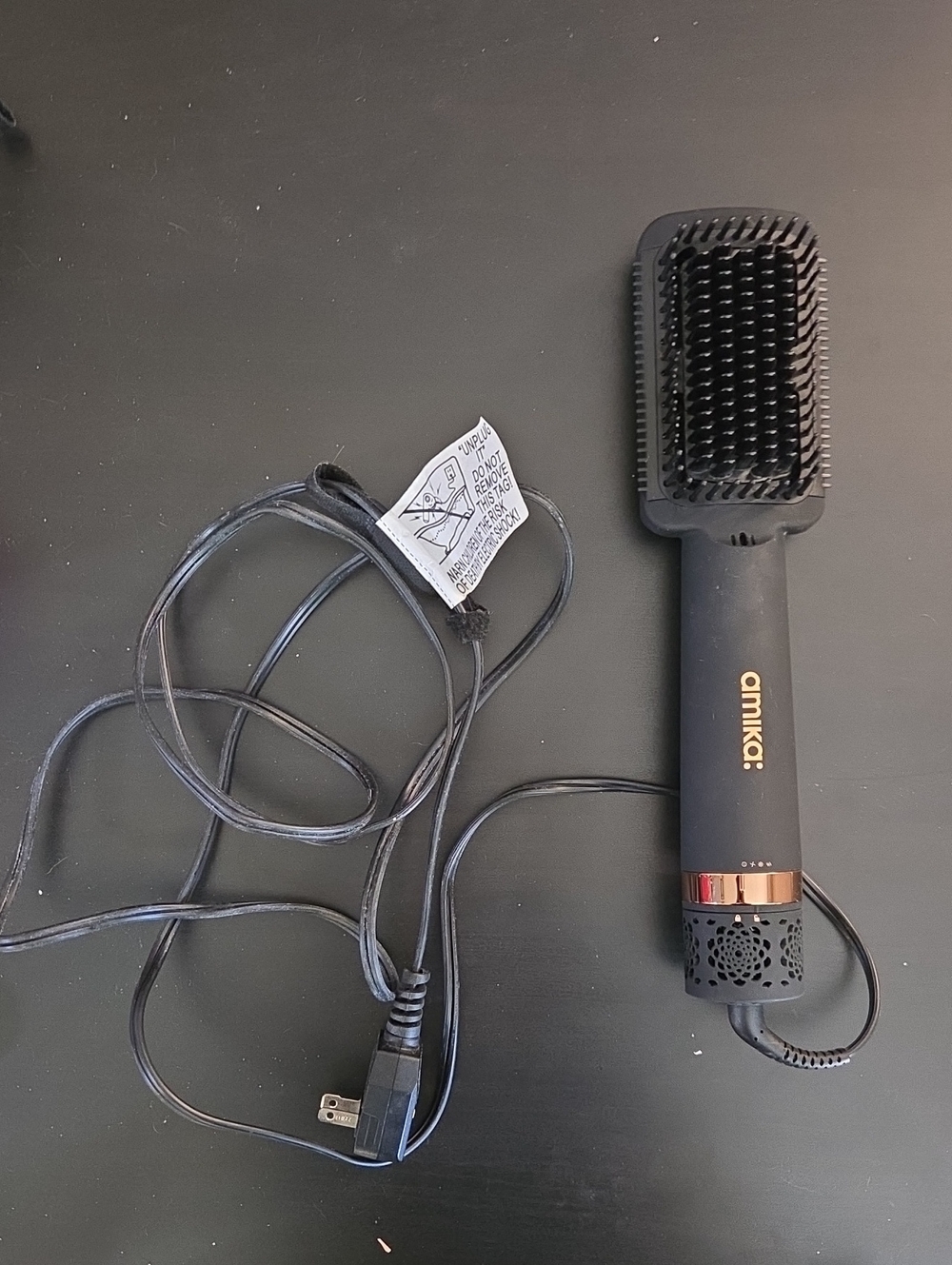 amika Black and Rose Gold Electric Hair Straightening And Blow Drying Brush